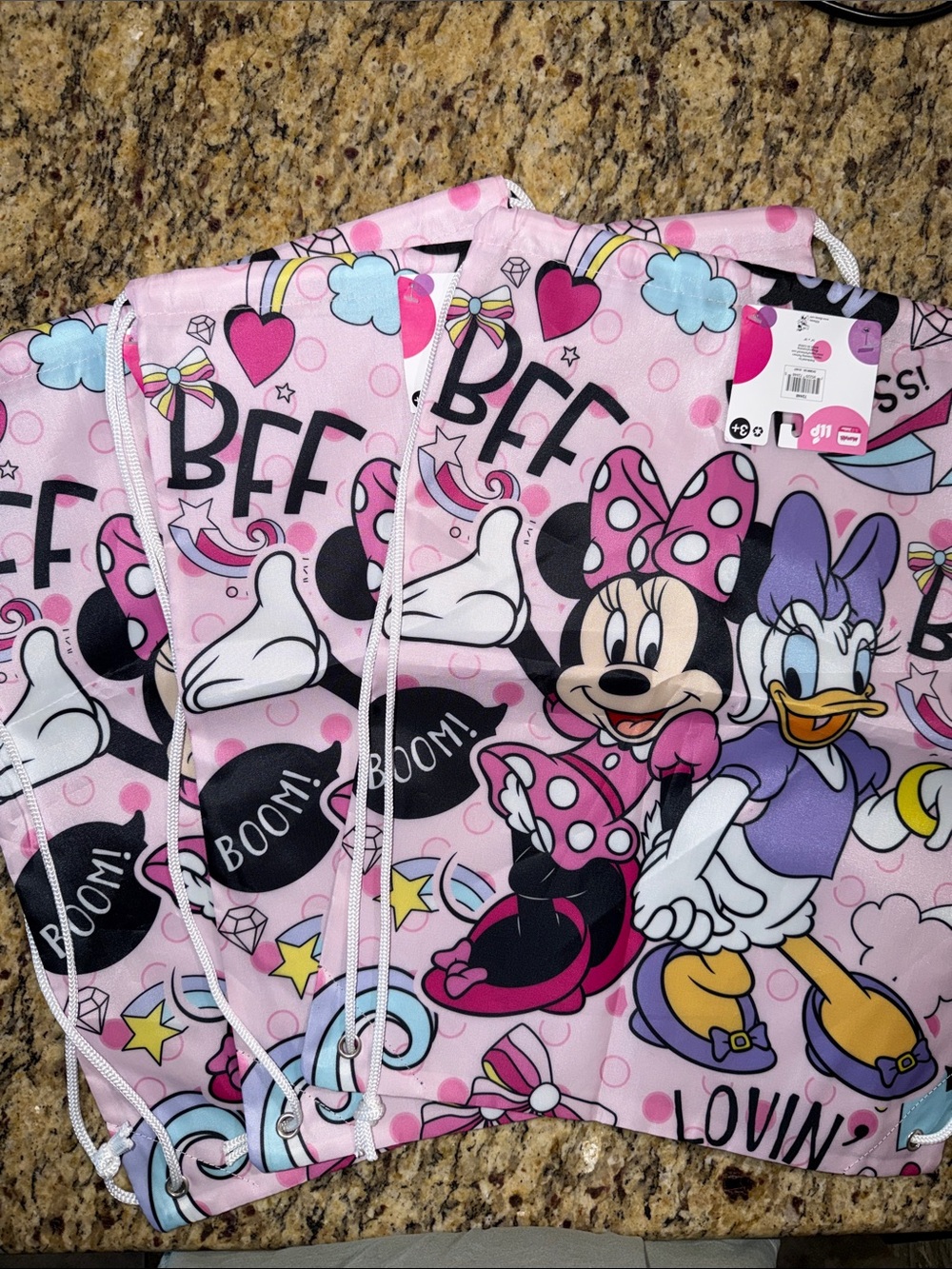 3 Disney Pink Minnie Mouse & Daisy Duck BFF Drawstring Bag